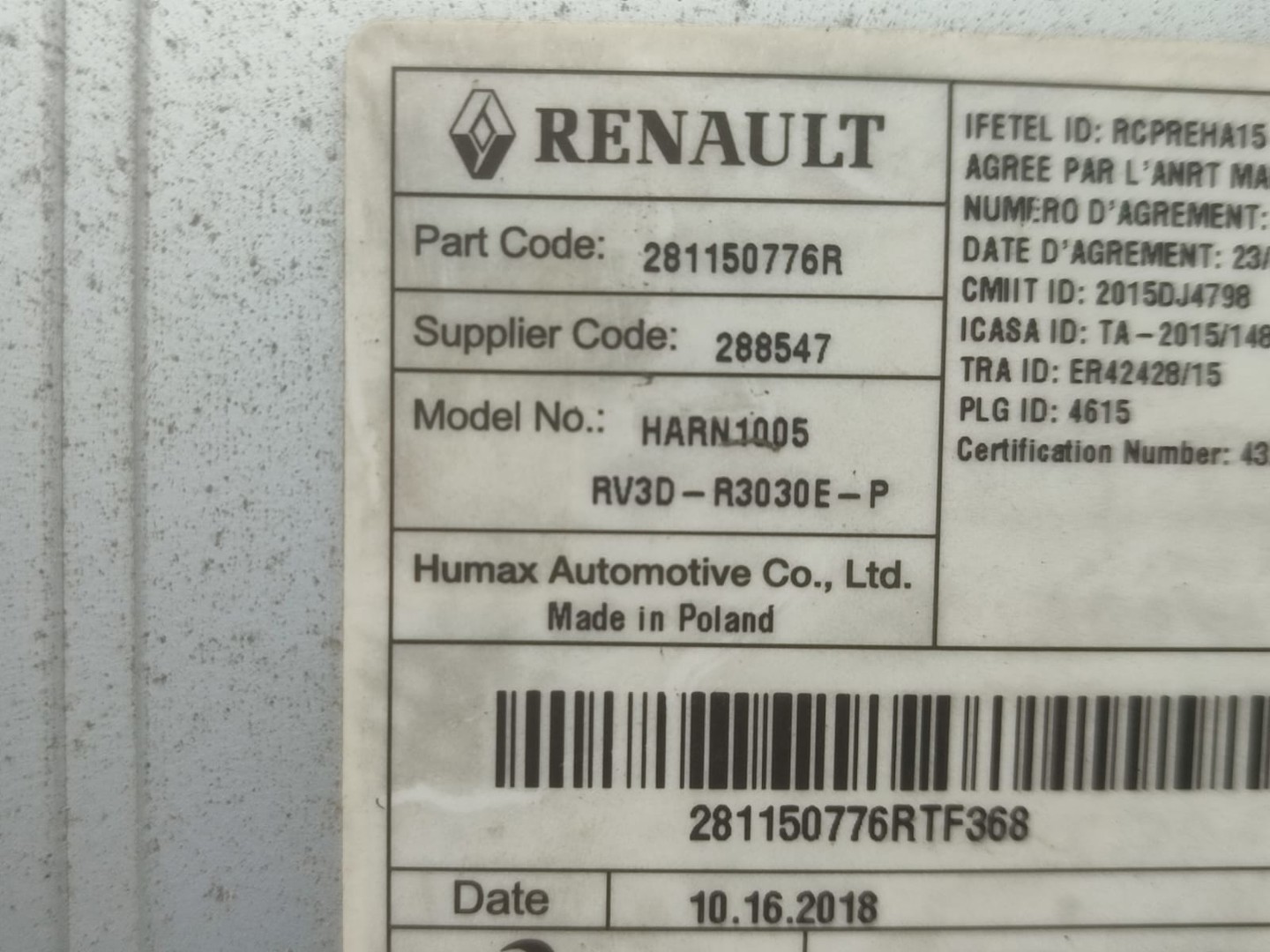 Radio cd 281150776R Dacia Logan 2 (2013 - 2016)