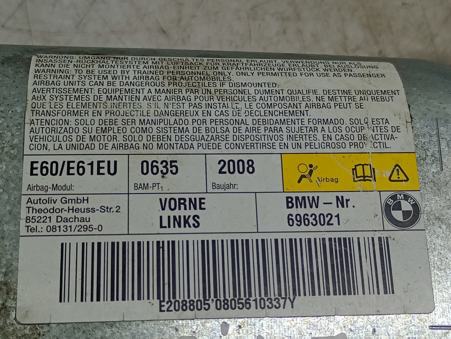 Airbag lateral usa BMW Seria 5 E60/E61 (2003 - 2007)