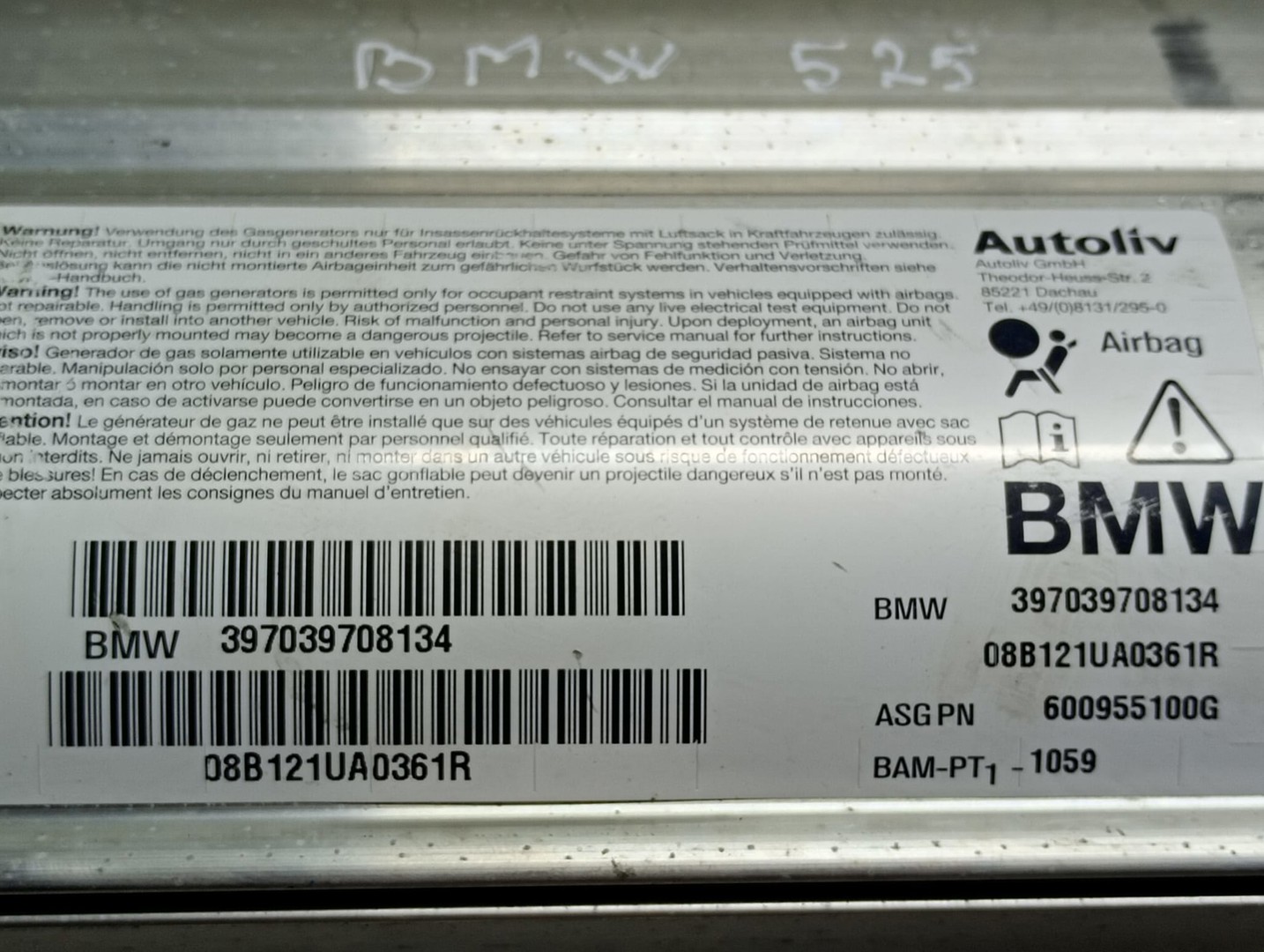 Airbag pasager 397039708134 BMW Seria 5 E60/E61 (2003 - 2007)