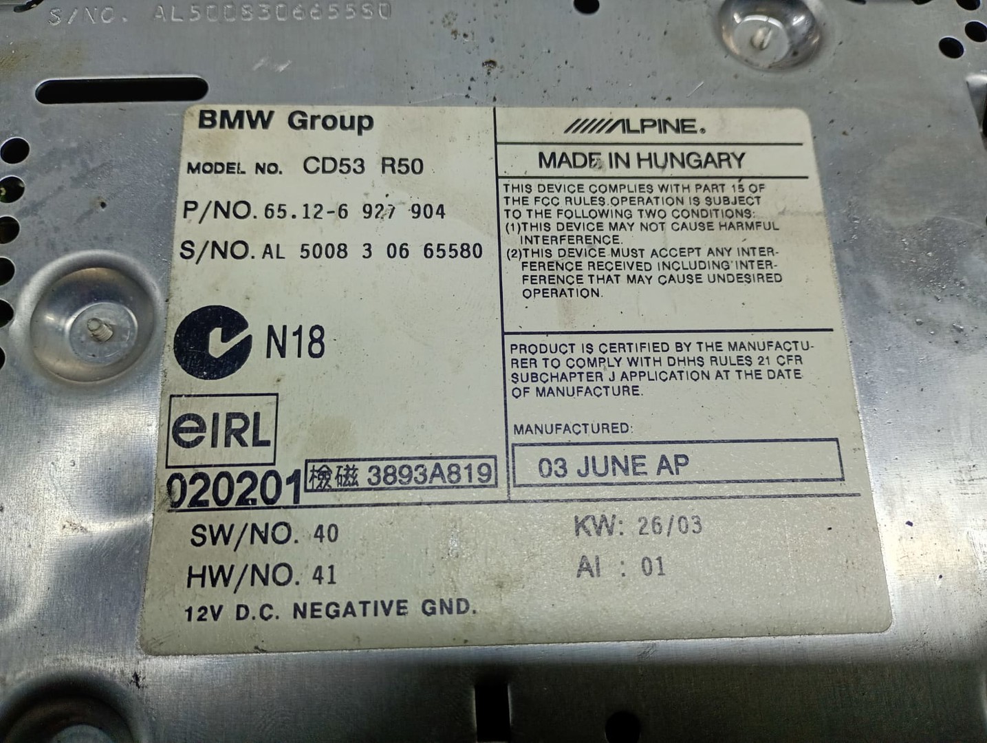 Radio cd 6512-6927904 Mini One R50 (2001 - 2004)